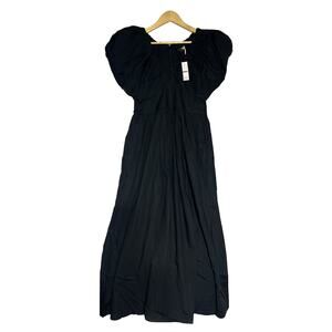 J Crew Collection Cecily Dress in Cotton Poplin 6 Black Puff Sleeve V Neck Midi